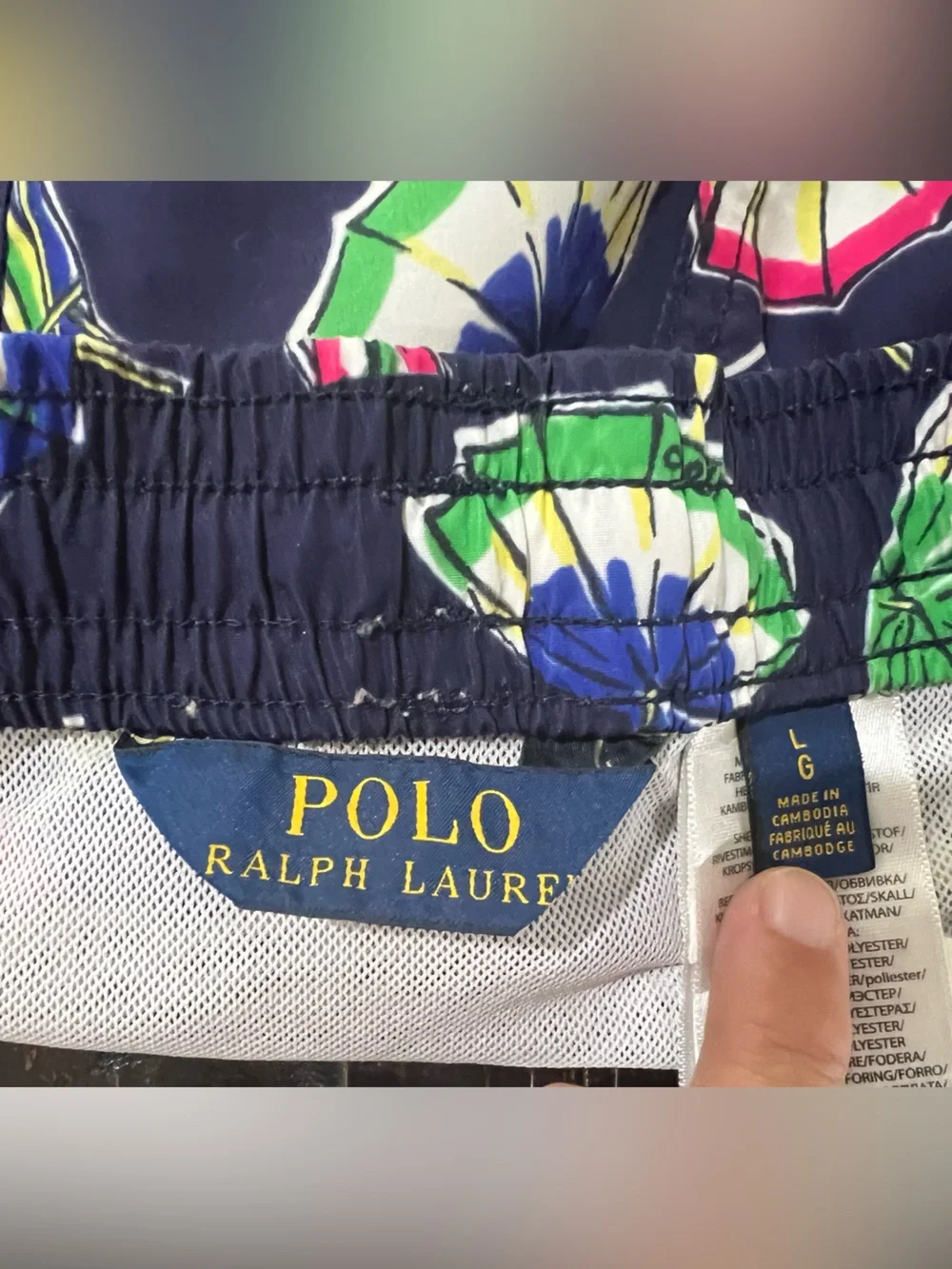 Polo Ralph Lauren Mens L Swim Trunks Polo Bear Beach Umbrella Navy Shorts